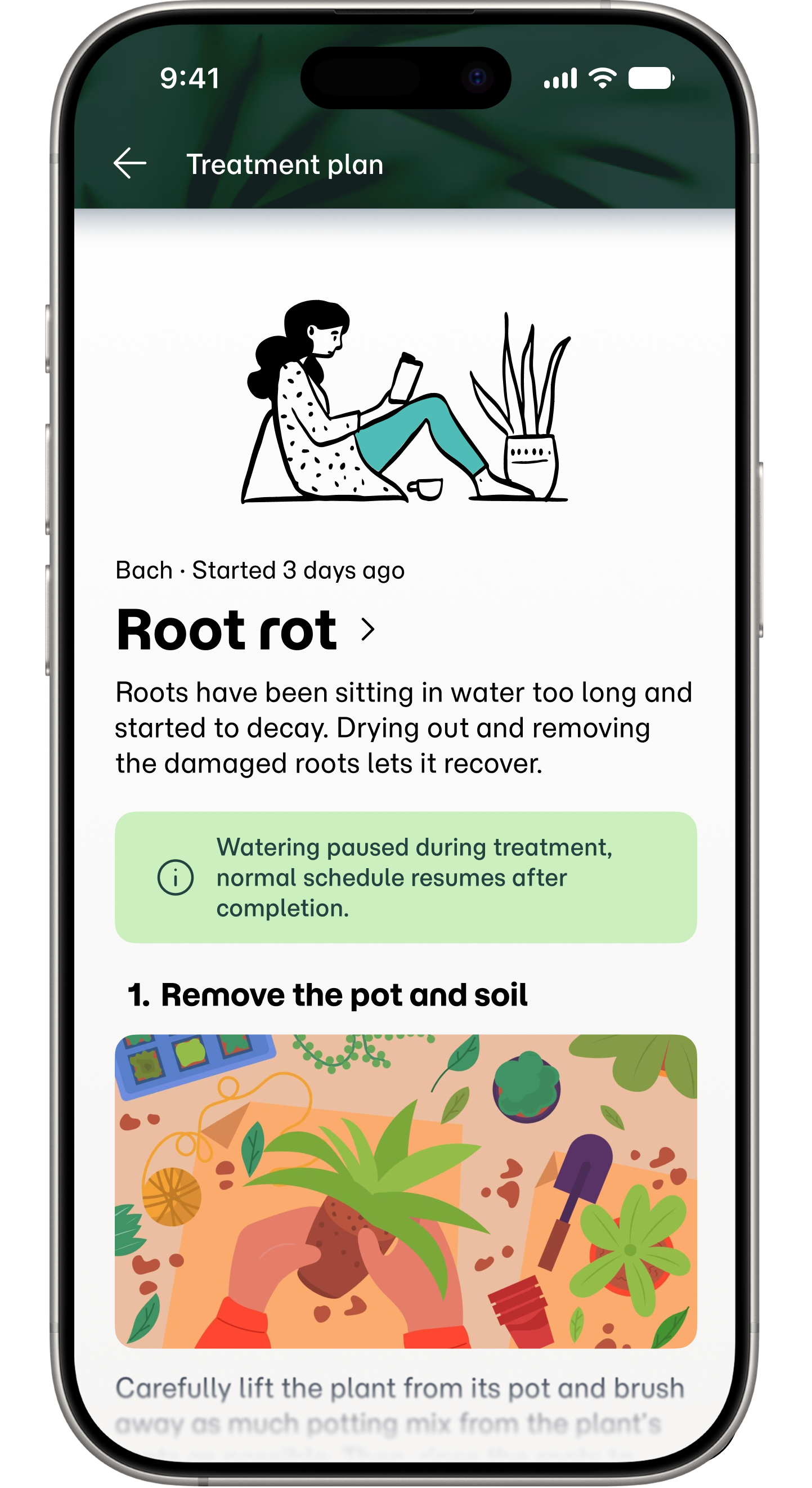 Screenshot of the treatment plan screen